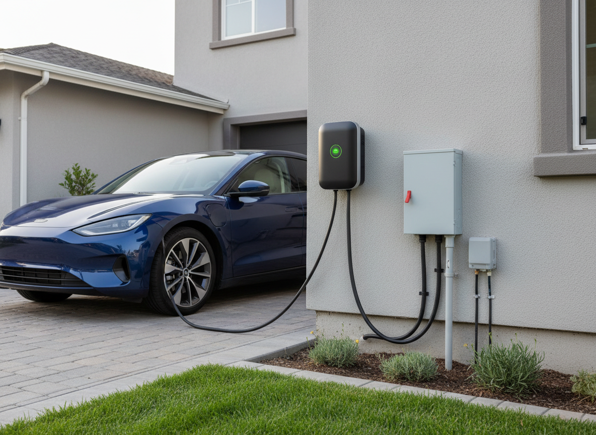 EV charger installed in a home garage.