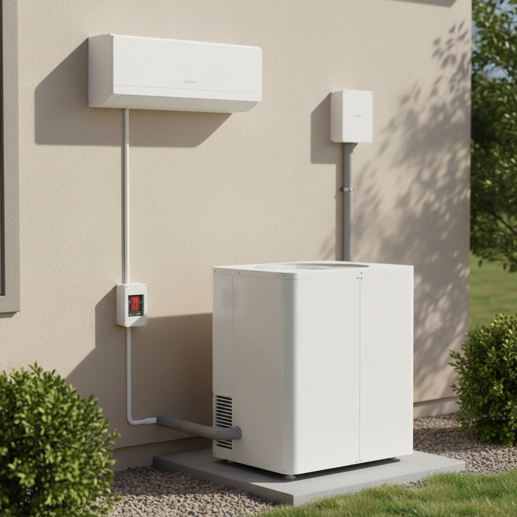 Mini split air conditioning unit mounted on a wall.